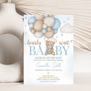 Invitation Baby shower de ballon à ours bleu