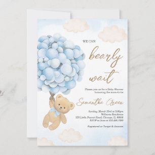 Invitation Baby shower de ballon à ours bleu