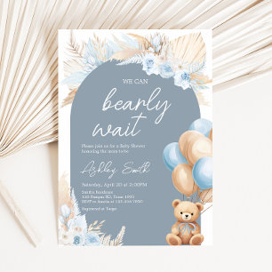 Invitation Baby shower de ballon à ours bleu Boho