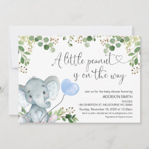 Invitation Baby shower de ballon bleu petit arachide éléphant