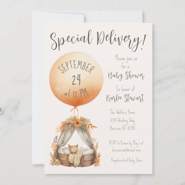 Invitation Baby shower de ballon Boho Livraison spéciale (Devant)