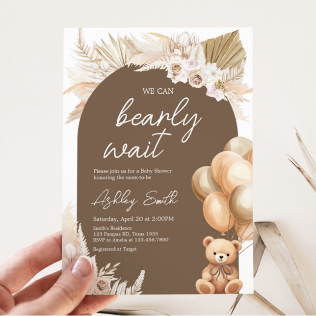 Invitation Baby shower de ballon de l'ours Boho Brown (Brown Balloons Baby Shower Invitation)