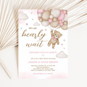 Invitation Baby shower de ballon d'ours rose