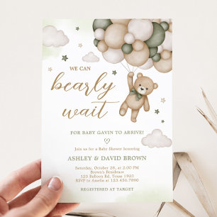 Invitation Baby shower de ballon d'ours vert