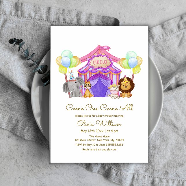 Invitation Baby shower de ballon du Carnaval du Cirque Cute S (Cute Safari Circus Carnival Balloon Baby Shower Invitation)