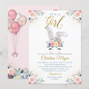 Invitation Baby shower de ballon floral mignon rosé d'or