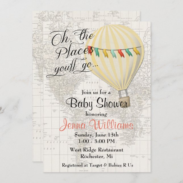 Invitation Baby shower de ballon jaune neutre pour les femmes (Devant / Derrière)