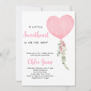 Invitation Baby shower de ballon rose coeur