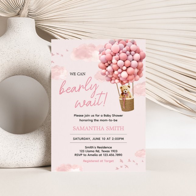 Invitation Baby shower de ballon rose Teddy Bear (Pink Girl Teddy Bear Balloon Baby Shower Invitation
)