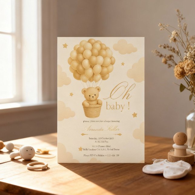 Invitation Baby shower de ballon Teddy Bear (Créateur téléchargé)