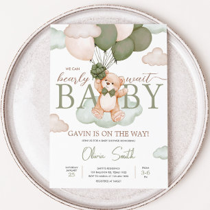 Invitation Baby shower de ballon vert bébé ours