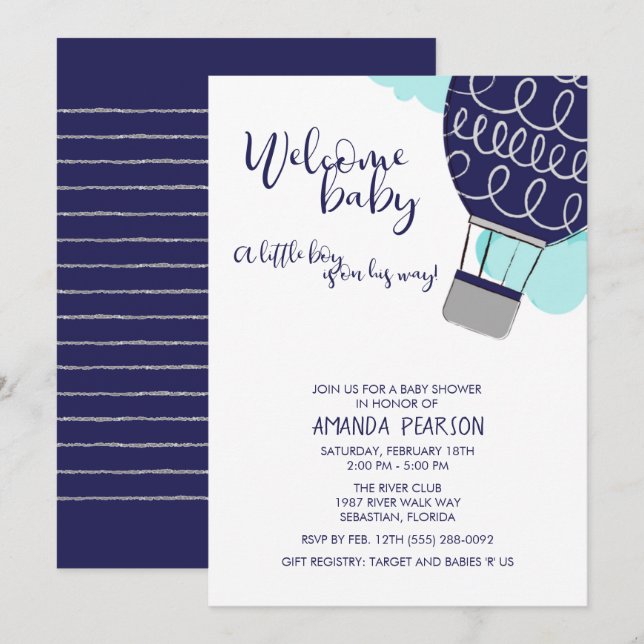 Invitation Baby shower de ballons à air chaud pour bébé (Devant / Derrière)