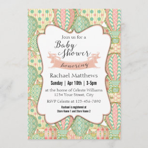 Invitation Baby shower de ballons à air chaud rose et bleu Aq