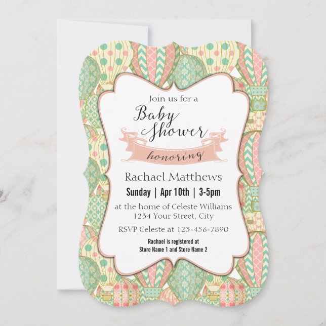 Invitation Baby shower de ballons à air chaud rose et bleu Aq (Devant)