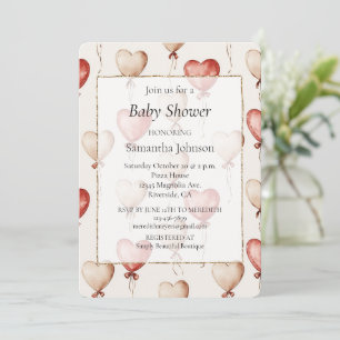 Invitation Baby shower de ballons de coeur à crème rouge