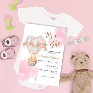 Invitation Baby shower de ballons de lapin rose