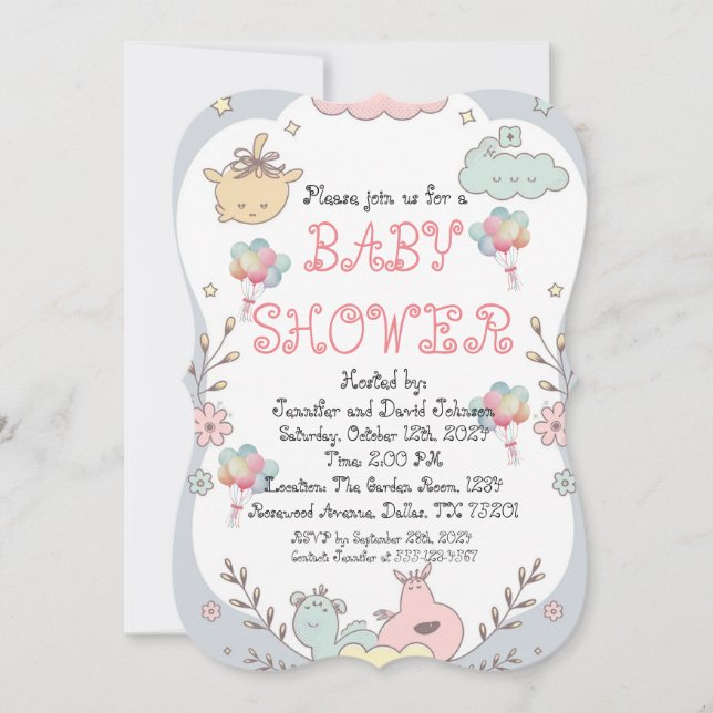Invitation Baby shower de ballons doux et délicat (Devant)