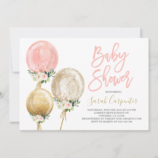 Invitation baby shower de ballons floraux (Devant)