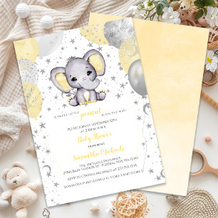 Invitation Baby shower de Ballons Jaunes Eléphants mignons