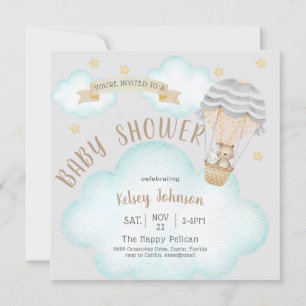 Invitation Baby shower de ballons neutres de l'ours en tourbe
