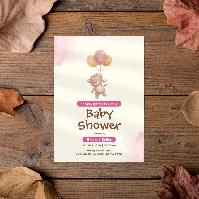 Invitation Baby shower de ballons pour bébé rose et crème (Créateur téléchargé)