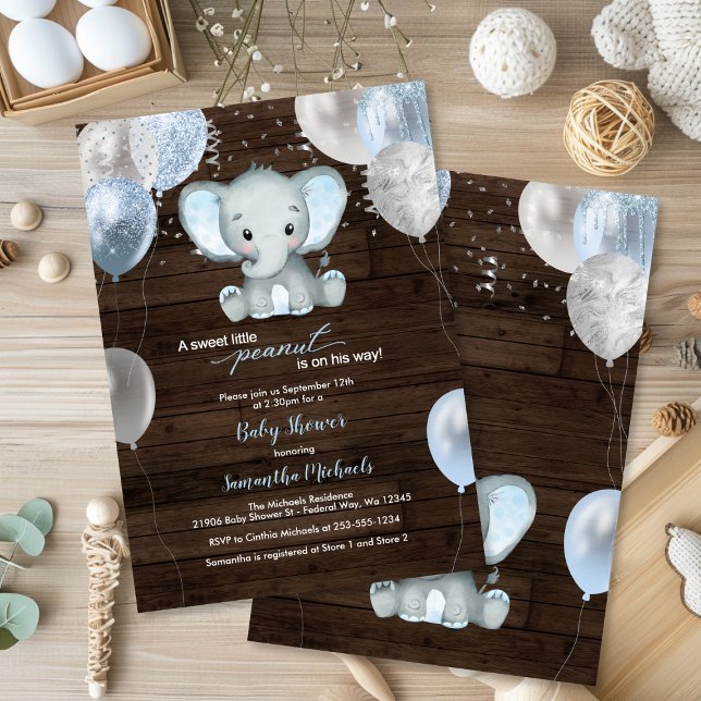 Invitation Baby shower de ballons pour garçon éléphant rustiq (Rustic Elephant Boy Balloons Baby Shower Invitation
)