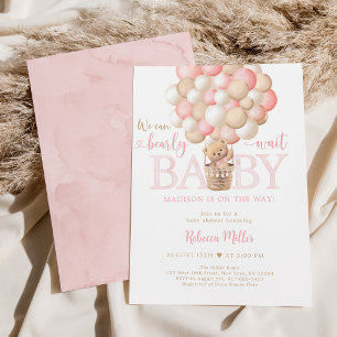 Invitation Baby shower de ballons pour ours en peluche rose f
