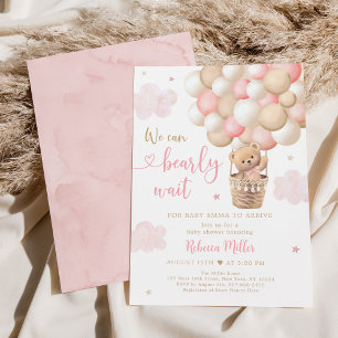 Invitation Baby shower de ballons pour ours en peluche rose f