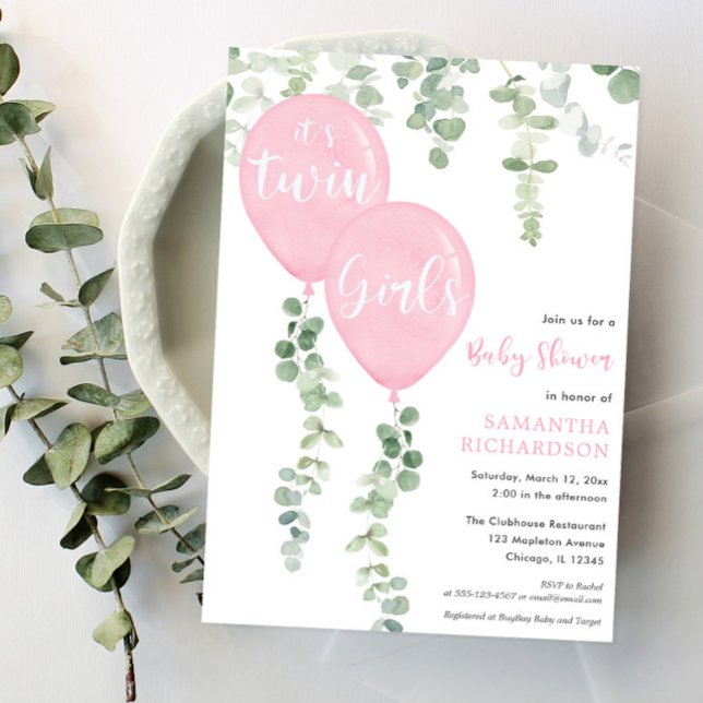 Invitation baby shower de ballons roses d'eucalyptus pour jeu (Créateur téléchargé)