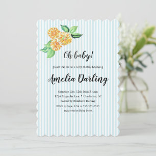 Invitation Baby shower de bande de fleurs jaunes préppy