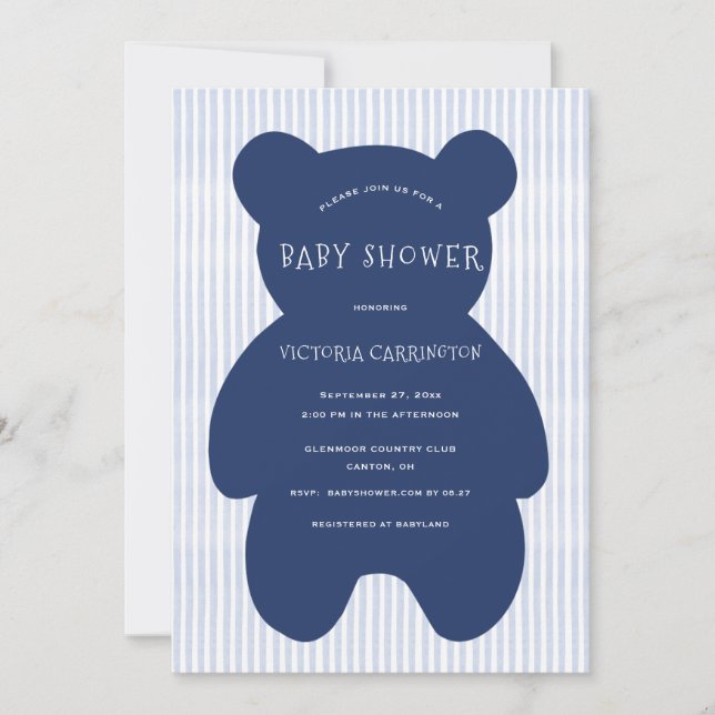 Invitation Baby shower de bande de l'ours bleu de la Marine (Devant)
