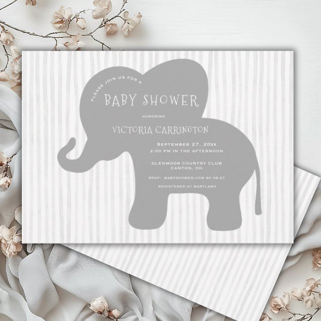 Invitation Baby shower de bande d'éléphant gris mou (Créateur téléchargé)