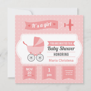 Invitation Baby shower de bannière d'avion (rose)