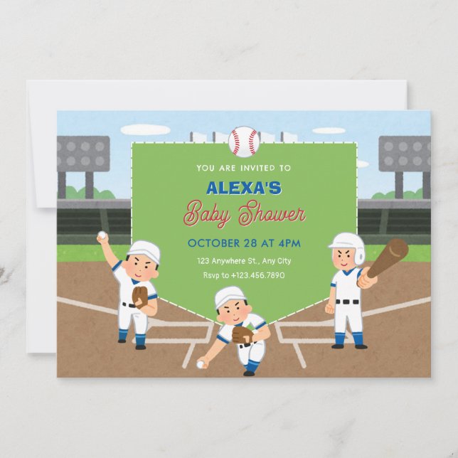 Invitation Baby shower de base-ball (Devant)