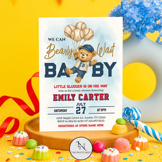 Invitation Baby shower de base-ball Little Slugger Bearly Wai (Créateur téléchargé)