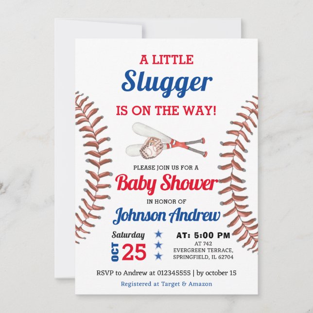 Invitation Baby shower de base-ball personnel Rookie All Star (Devant)