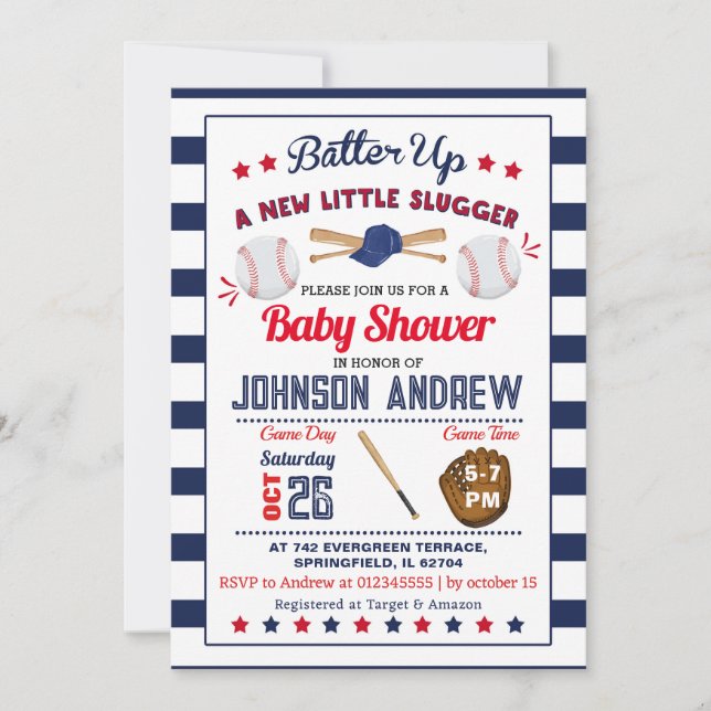 Invitation Baby shower de base-ball personnel Slugger All Sta (Devant)