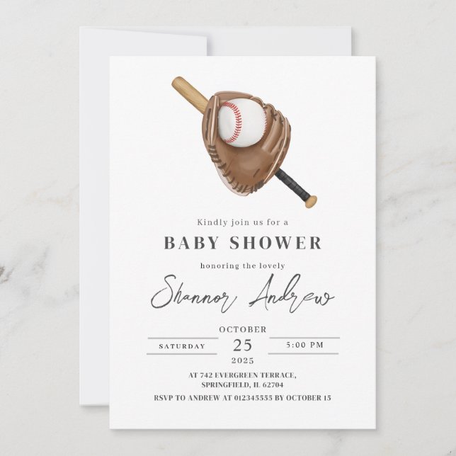 Invitation Baby shower de base-ball simple personnel (Devant)