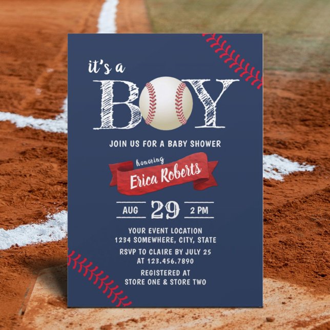 Invitation Baby shower de base-ball Sports Marine Blue Boy (Créateur téléchargé)