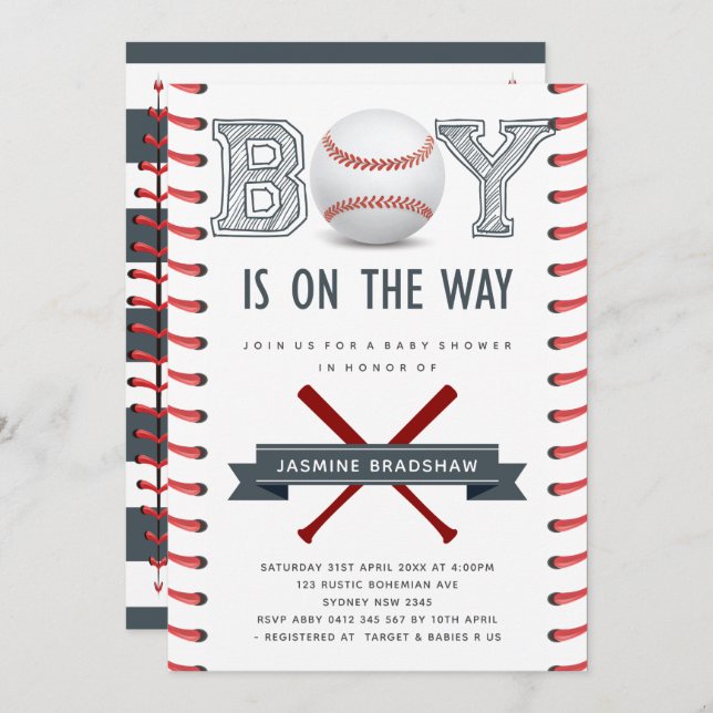 Invitation Baby shower de baseball (Devant / Derrière)