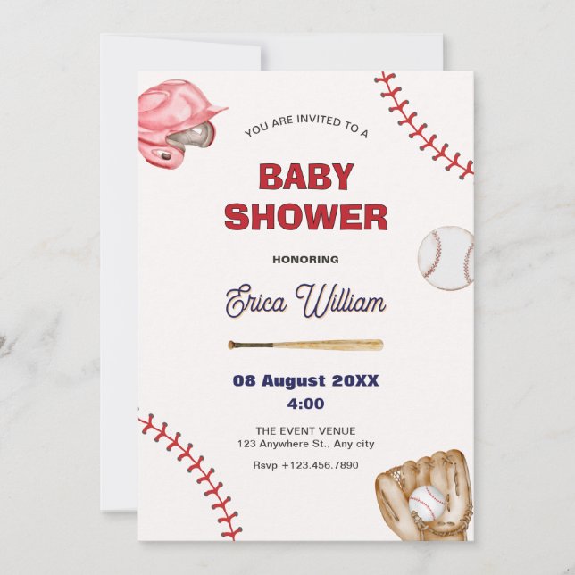 Invitation Baby shower de baseball (Devant)