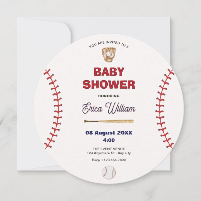 Invitation Baby shower de baseball (Devant)