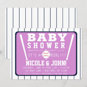 Invitation Baby Shower de Baseball aux Rayures Blanches et Bl