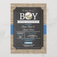 Baby shower de baseball bleu Boy Sports Wood Invit