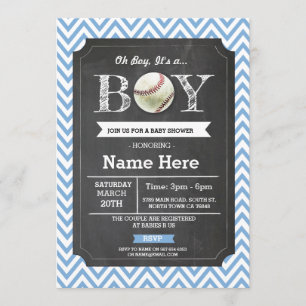 Invitation Baby shower de baseball Blue Boy Chevron Invitatio
