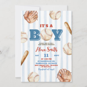 Invitation Baby shower de baseball de type Bleu Whimsical Str