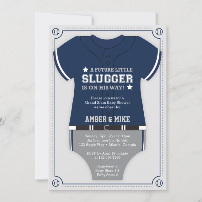 Invitation Baby shower de baseball Invitation, Bleu, Gris (Devant)