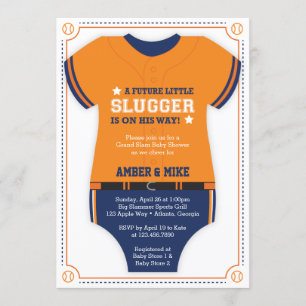 Invitation Baby shower de baseball Jersey, Bleu, Orange