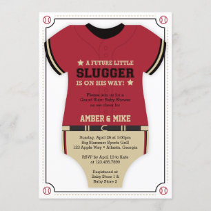 Invitation Baby shower de baseball Jersey Invitation, Rouge, 