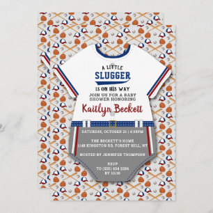 Invitation Baby shower de baseball moderne "Little Slugger"